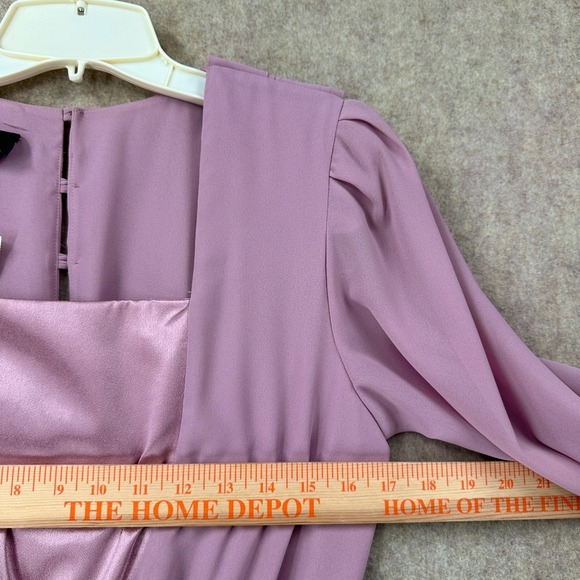 NEW VTG Ursula A Line Midi Dress Chiffon Mauve Pink 7/8 Long Sleeve Beaded Belt - Picture 12 of 14